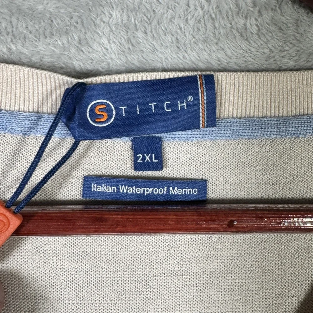 STITCH Golf Sweater Mens 2XL‎ Italian Waterproof Merino Commuter V Neck *FLAW